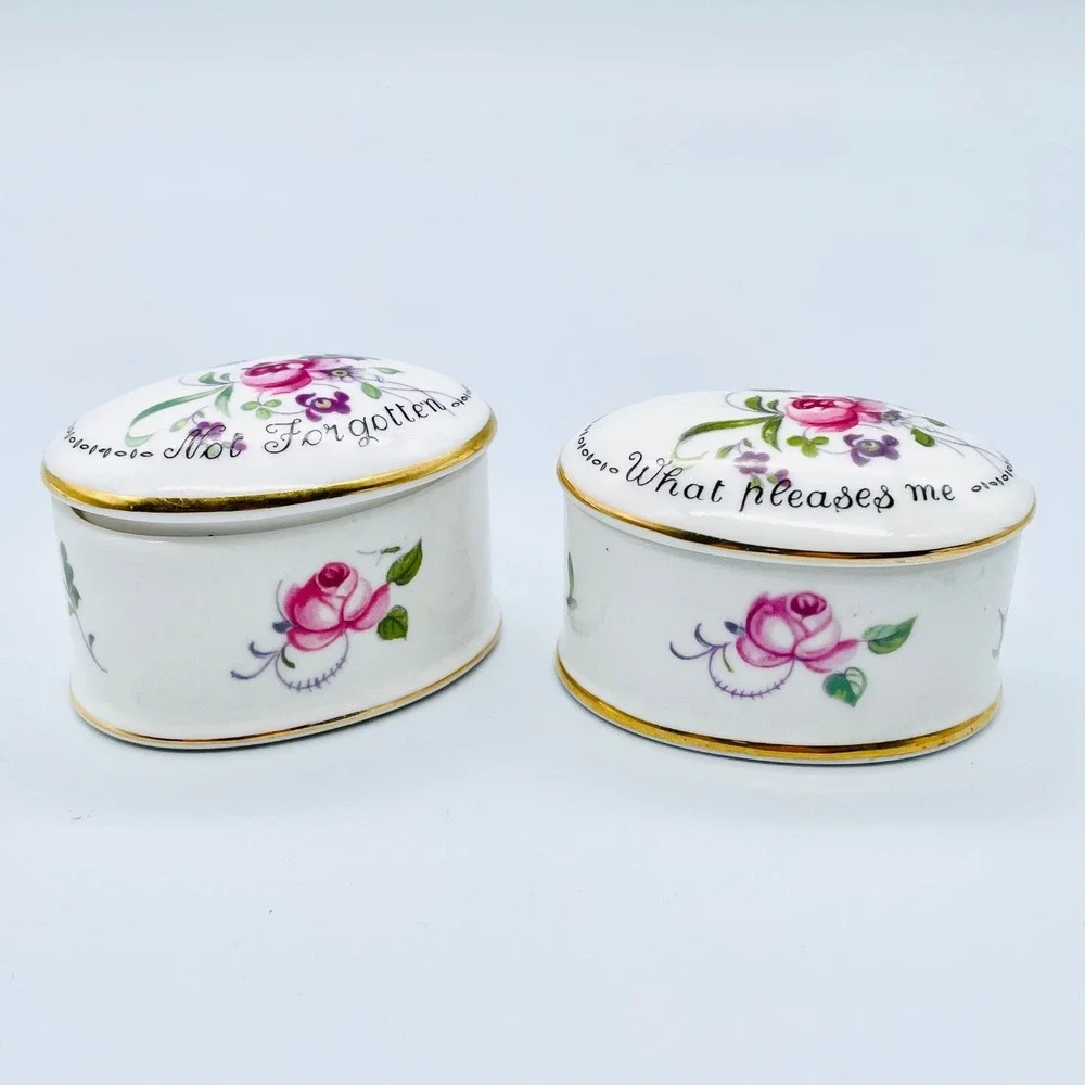 2 Crown Staffordshire Trinket Boxes Porcelain ABscent‎ Friends / With You
